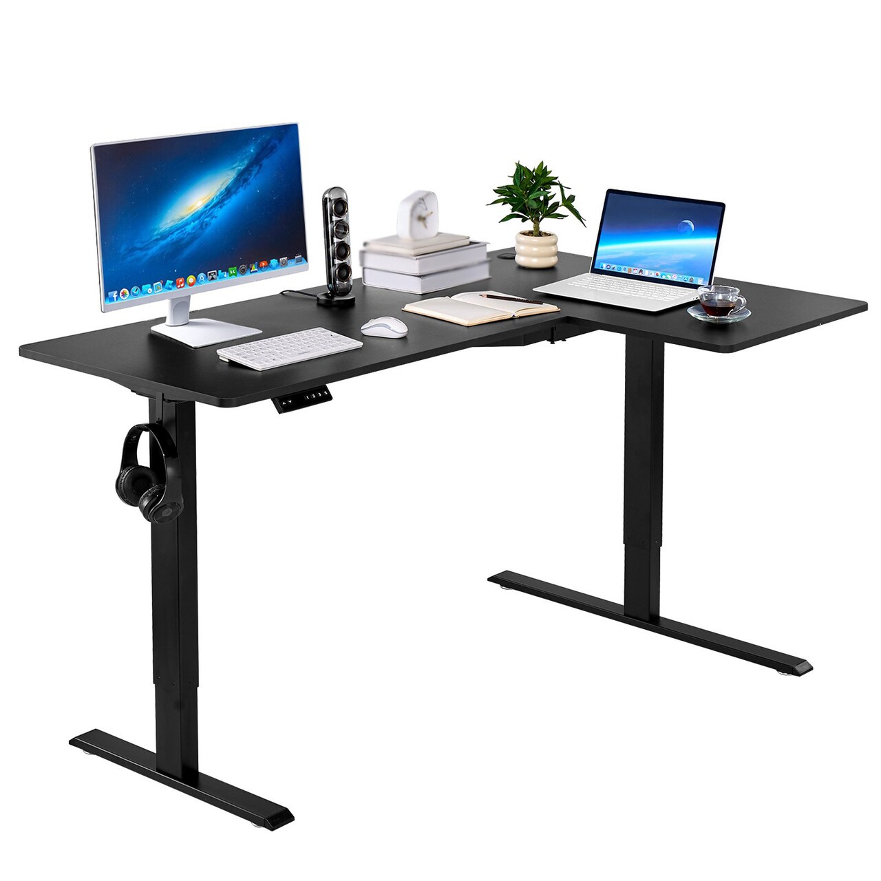 Electric L Shaped Desk with Adjustable Height and Power Strip